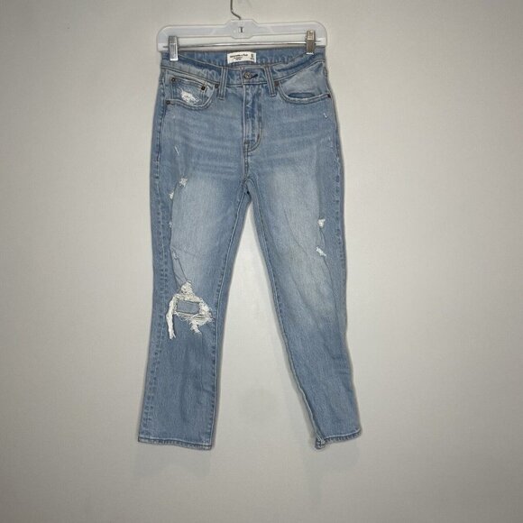 Abercrombie & Fitch Mid Rise Boyfriend Light Wash Distressed Jeans Size 25 0S - Picture 1 of 7